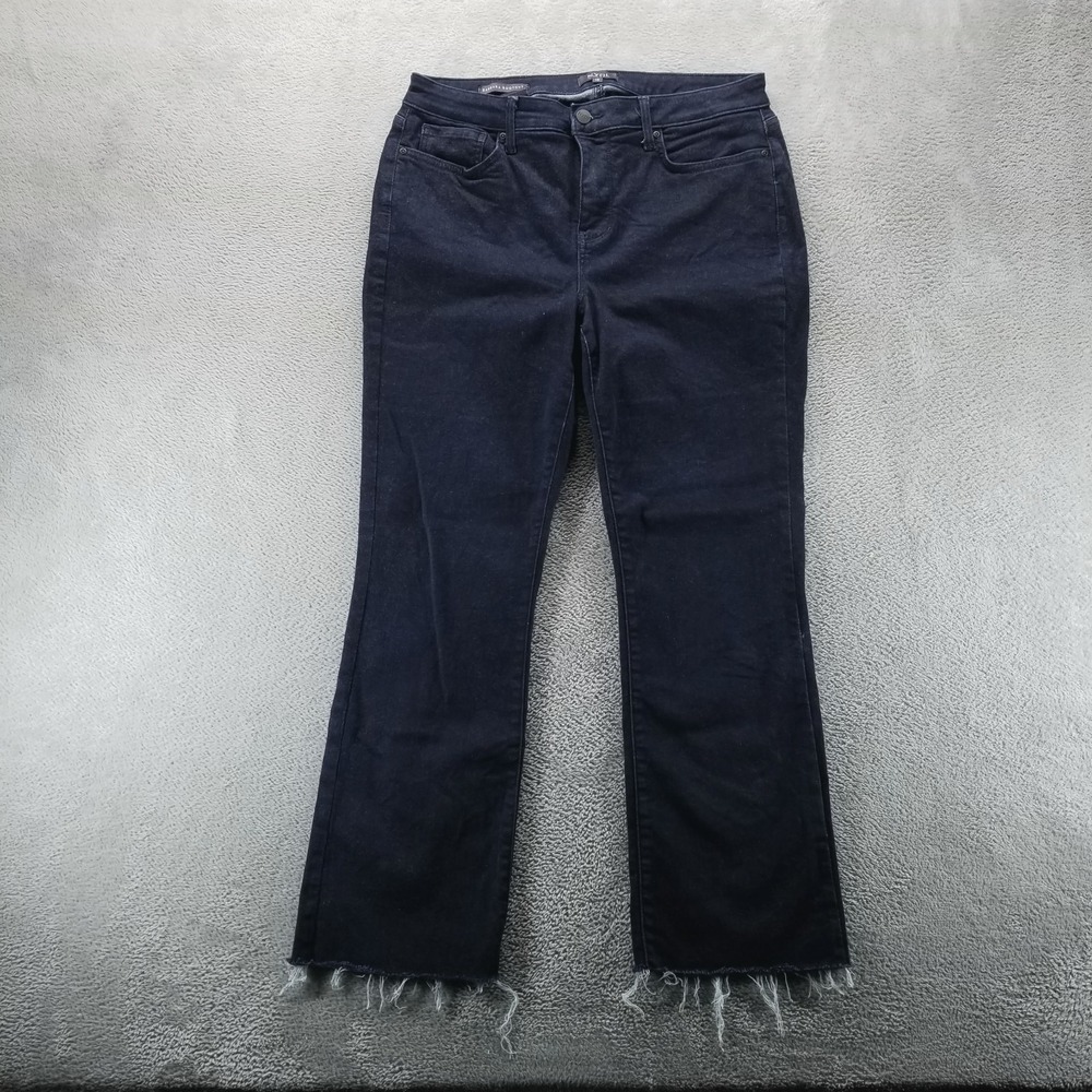NYDJ Jeans Womens 10 Blue Barbara Bootcut Lift Tuck Raw Hem Stretch Dark‎ Wash